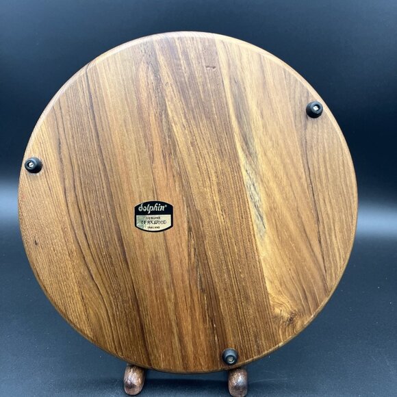 VTG Dolphin Christmas Tree Cheese Plate Board Teak Wood Tile ~12" Server Hot Dip - Picture 5 of 10